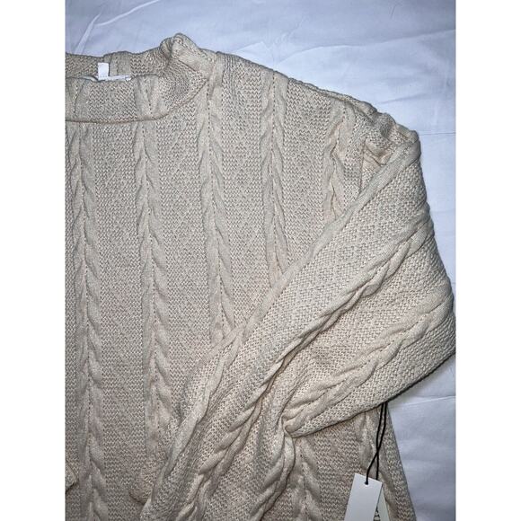 June & Hudson Sweater Womens Size 1 Beige Cable Knit Pullover Mock Neck Fall NWT - Picture 3 of 16